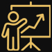 an icon of a person pointing at a board with an positive correlation arrow