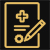an icon of a pharmaceutical paper with a hospital cross and pencil